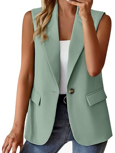 Gilet blazer habillé à un bouton pour femme - Style décontracté - Pour le bureau - Sans manches