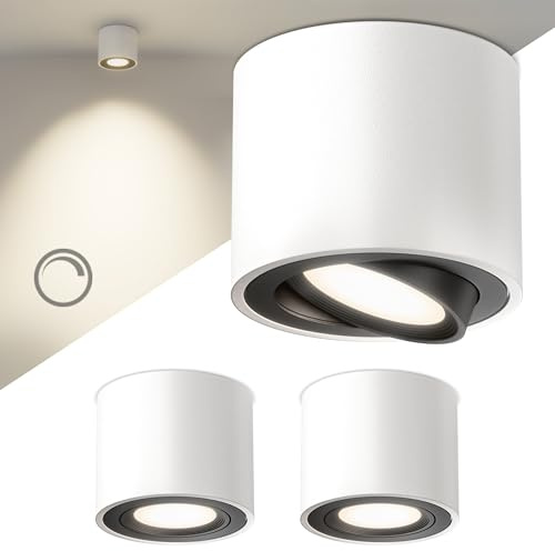 Scandinavian home LED Aufbauspot 3er Set inkl. LED Modul 230V Dimmbar, Warmweiß 3000K, 470lm, CRI 90+ I Deckenspots Aufputz Ø80x65mm I Spots Deckenleuchte Flach I Aufbaustrahler Weiß