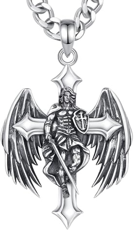 CELESTIA Collier Homme Croix Saint Michel Archange Argent 925 | Collier homme, argent sterling 925, pendentif croix Saint Michel protecteur, chaîne cubaine inox 60 cm