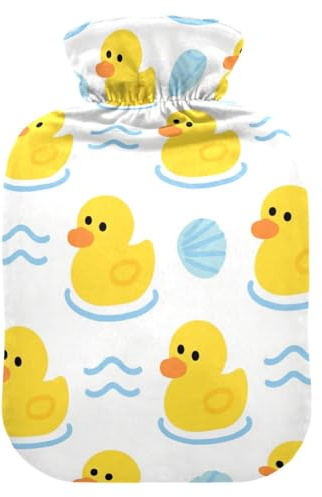 Cute Cartoon Yellow Ducks hot Water Bottles with Soft Cover, 2L hot Compress Bag for Neck and Shoulder Pain Relief, Tummy Warmer, Bolsa de agua Caliente para el Dolor