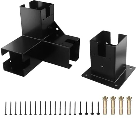Lawnoval Support d'angle à angle droit avec base de poteau de pergola, poutres en bois, support surélevé, pour base noire+3T