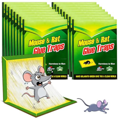 LTANQIN Trappola per Topi 16 Pezzi, Tavolette Adesive con Colla Extra Forte, Trappola per Ratti Senza Veleno, Anti Roditori Efficace per Uso Interno ed Esterno Casa Cucina Garage