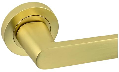 AXS Harlem Door Handle Pair on Rose – Internal Lever Handles with Sleek Bar Design – Latch & Bathroom Door Pack Options – Matt Black, Satin Brass, Antique Brass (Satin Brass, Handles)