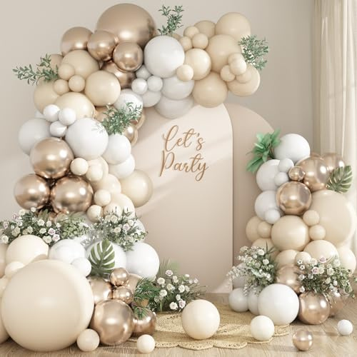 Luftballon Girlande Beige Champagner Gold,Luftballons Beige,97 Stück Luftballon Beige Champagner Gold Weiß Balloons Set für Geburtstags deko Boho Hochzeit Gender Reveal Birthday Party Deko