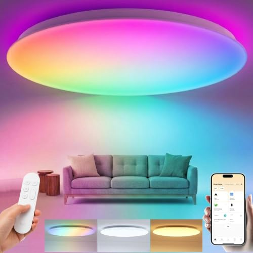 Yeelight Smart Deckenlampe 50cm, 4500LM 50W Dimmbar LED Deckenleuchte mit separatem RGB-Licht, Schnellmontage, 16M DIY Farben, 2700K-6500K, Kompatibel mit Alexa & Google, App/Fernbedienung Große Lampe