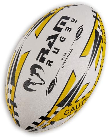 Ram Rugby Pass Developer - Weighted Training Ball - Improve Strength & Distance - 3D Grip - Ultima Grade Synthetic Rubber - Available in Sizes 5 (1kg), 4 (800g), 3 (700g) (4)