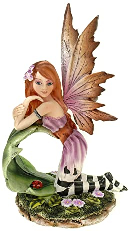 Vogler Fee Foglia stützt Sich auf Blatt mit Ringelstrümpfen an 18 cm Figur Fee Fantasy Fairy Elfe