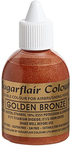 Sugarflair Golden Bronze Metallic Glitter Edible Airbrush Colour - Edible Food Colouring Airbrush Paint for Cakes, Cupcakes, Icing and Cake Decorations - 60ml