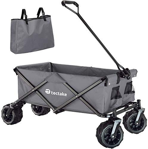 tectake Carrello da giardino pieghevole con 4 ruote, telone rimovibile, robusto telaio in acciaio, 2 tasche in rete e pneumatici extra larghi, incl. borsa per il trasporto, carrello su ruote da 80 kg