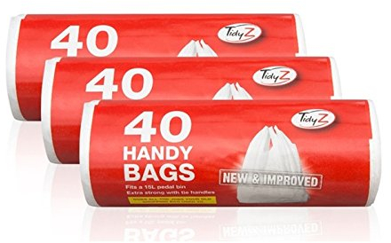 Tidyz 3 Packs Of 40 White Plastic Disposable Pedal Bin Liners - Fits 15L Bin - Extra Strong Tie Handle - 120 Bags In Total