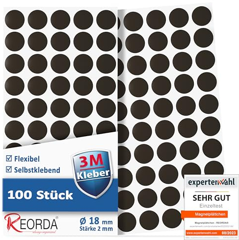 Reorda Magnetkreise selbstklebend (100 Stück) - Starker 3M-Kleber ermöglicht erstklassige Klebekraft I Vielseitige Flache Magnete zum basteln & schneiden - Ideal nutzbar für Schule & Büro