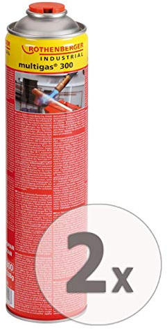 ROTHENBERGER Industrial Multigas 300 Gas Kartusche | 600 ml | 338g | Anschluss: 7/16“ EU | Norm EN 417 selbstverschließend | 2 Stück
