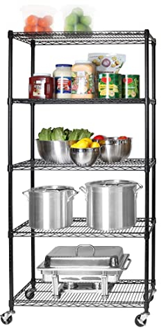 Seville Classics Schwerlastregal mit 5 Böden und Lenkrollen, 91, 4 x 45, 7 x 182, 8 cm (LxBxH), Schwarz