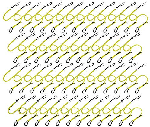 BearTOOL Tool Lanyard with Buckle Strap - Clip Bungee Cord - Heavy Duty Screw Locking Carabiner - Fall Protection and Safety - Adjustable Loop End - Tough Tether - Construction - 50 Pack