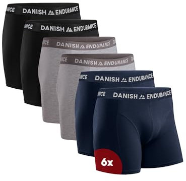 DANISH ENDURANCE Cotton Boxers for Men with Optional Fly, Breathable Men's Underwear Trunks, 6 Pack, Multicolour (2 X Black, 2 X Grey, 2 X Navy), XL