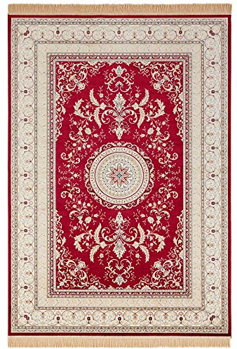Nouristan Naveh Orient Teppich – Wohnzimmerteppich Orientalisch Kurzflor mit Fransen Vintage Orientalischer Samt-Teppich für Esszimmer, Wohnzimmer, Schlafzimmer – Rot, 160x230cm