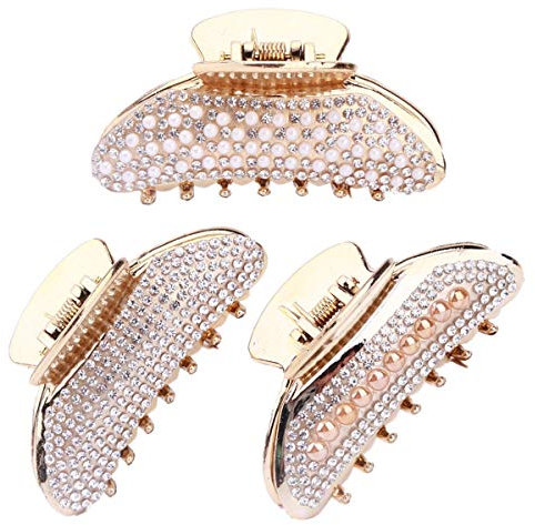 Lot de 3 pinces à cheveux en plastique pour femme avec strass