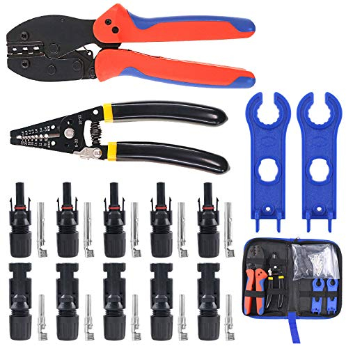 Glarks 24 herramientas de crimpado solar para panel solar de 2,5/4/6 mm² con 6 pares de conectores de panel solar y 1 par de llaves de montaje de conector solar y un pelacables