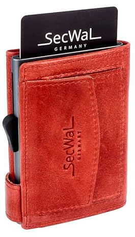 SecWal Kartenetui mit Münzfach Druckknopf inkl. Geschenkbox - Made in Germany - Echtleder Mini Geldbörse inkl. E-Book für Damen und Herren - RFID Schutz Geldbeutel klein (Vintage rot)