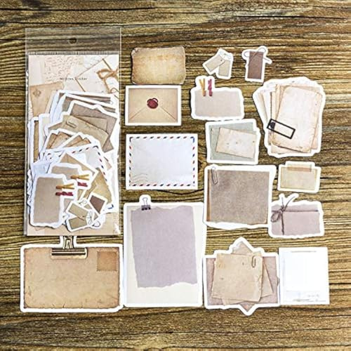 DESEACO 90 PCS Kawaii Stationary Brown Cottagecore Scrapbook Paper Stickers with Old Fashioned Design Scrapbook Supplies for Craft Paper, Junk Journaling and Envelopes Label Stickers in Gift Decor