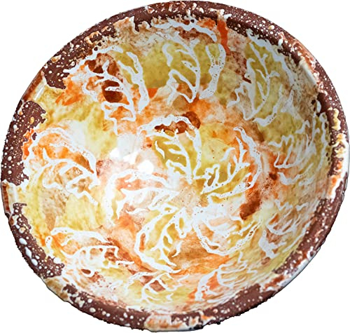 Grani Alimentari Bol en terre cuite portugaise - 24,5 x 9 cm - Magnifique saladier à la pâte, bol à céréales, bol à soupe - Art méditerranéen - Fait à la main (petites fleurs tailles)