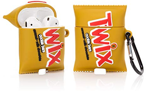 YIGEYI Airpods Schutzhülle aus Silikon, kompatibel mit Airpods 1 und 2, 3D-Cartoon-Abdeckung, niedlich, lustig [Serie mit lustigen Snacks] (Twix)