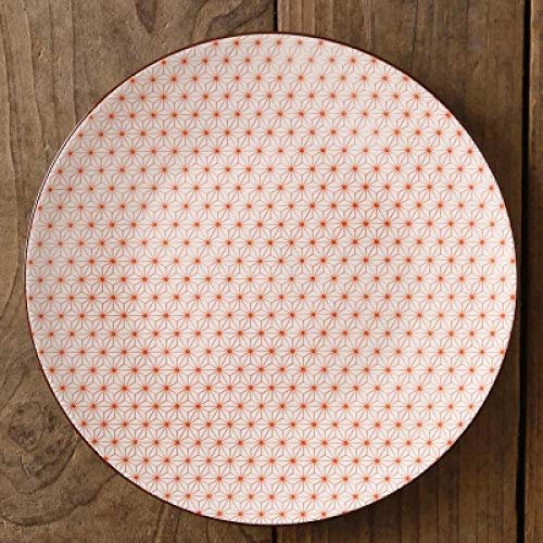 LMMJYF Assiette à dîner en céramique sous glaçure créative de Style Japonais Maison Assiette Ronde Profonde Assiette rétro Assiette Bleue et Blanche-8 Pouces pastèque Rouge