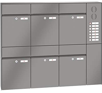 RENZ/Plan / 6er Aufputz-Briefkastenanlage Wand-Briefkasten mit Sprechfeld/RAL-Farbe 9007 Volumen 21 L/Dein-Briefkasten.de