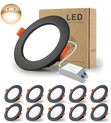 BAGZY LED Einbaustrahler 230V Schwarz Spots Flach 5W 230V IP44, 480 Lumen 10er Set Warmweiß 3000K Ausschnitt 70-80mm,CRI 80,Einbauleuchten Decken Spot,für Schlafzimmer Badezimmer Wohnzimmer