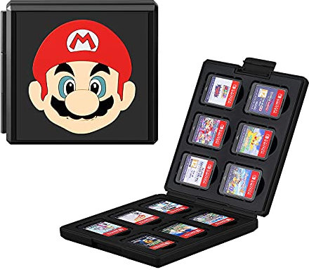 JINGDU Premium Case for Nintendo Switch Game, Super Mario Fan Nintendo Switch Game Cartridge Holder, Slim & Portable Carrying Storage Travel Box with 12 Card Slots for Switch Lite Games, Black Mario