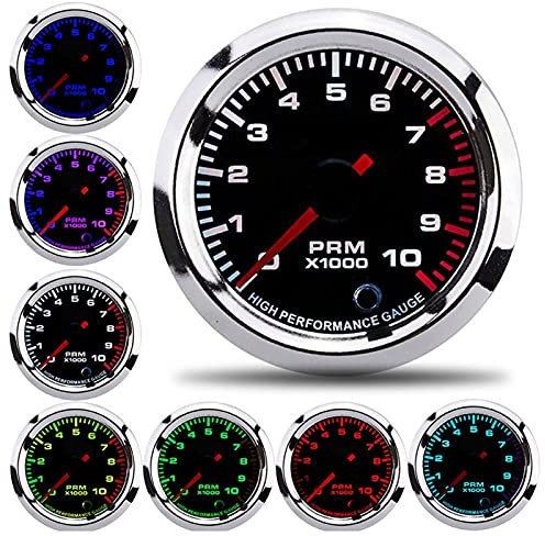 Tachymètre, 52mm/2in Universel 7 Couleurs Tachymètre Révolutionnaire avec Plage de Mesure 0-10000RPM