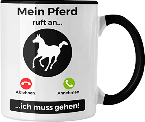 Trendation - Pferde Tasse Geschenk Mädchen Reiten Geschenke Pferd Kaffeetasse für Reiterin Pferdeflüsterer Erwachsene Spruch (Schwarz)