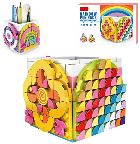 SIENON Dots Rainbow Pencil Holder, DIY Creative Craft Decorations Kit, Bricks Pen Holder, Building Blocks Pencil Box, Fun Craft Kit Dots Construction Pen Pot Toys for Birthday Christmas