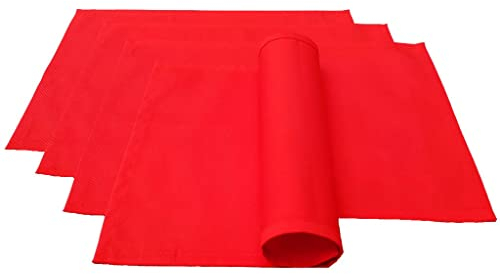 Lemos Home Hochwertiges Platzset Platzdeckchen 4 Stück aus 100% Baumwolle Kollektion Konzept, Farbe & Größe wählbar (Platzset 4er Set - 46x36cm, Rot)