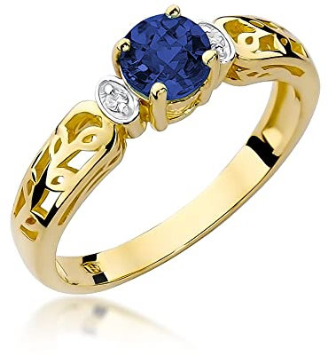 Damen Verlobungsring aus Gelbgold mit 0,50 Karat Sapphire und 0,02 Karat Diamanten, 14 Karat Gold (585) | Goldring mit Box | Goldring für Frauen r.22