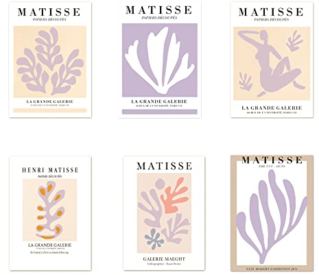 MOROBOR Matisse Wandkunst-Ausstellungsposter, Henri-Matisse-Poster für Zimmer, ästhetische, abstrakte Körper-Leinwandmalerei, rahmenlos, abstrakte Kunstdrucke (20,3 x 25,4 cm, Violett), 6 Stück