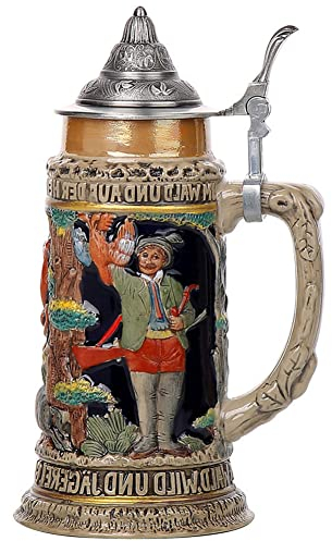 PBTMCD Boccale da Birra in Ceramica 3D Germania con Coperchio, Tazza Boccale Taverna Vintage 600 Ml Ad Alta capacità, Recipiente per Bere Whisky Decorazione Party Bar Grande,G