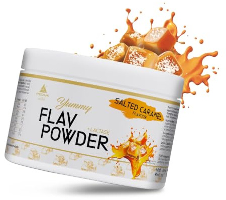 PEAK Yummy Flav Powder - 250g Geschmack Salted Caramel I 50 Portionen I Geschmackspulver zum Süßen fast ohne Kalorien und ohne Zuckerzusatz I mit Inulin und dem Verdauungsenzym Laktase I vegan