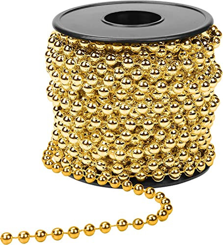 KAHEIGN Perlenband Weihnachtsbaum Perlenkette Perlengirlande, 5mm x 10m Gold Kunststoff Perlenschnur Weihnachtskette für Christbaumschmuck Perlenkette Hochzeit DIY Dekorationszubehör