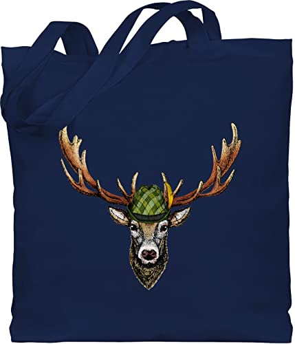 Baumwolltasche - Kompatibel mit Oktoberfest Tasche - Jagdhirsch Hirsch Jäger Jägerin Geschenk - Unisize - Navy Blau - oktoberfesttasche bayrische jagd stoffbeutel oktoberfest-tasche bayrisch