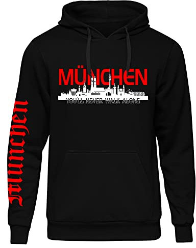 UGLYSHIRT München über Alles Kapuzenpullover Herren Kapuzenpullover | Fussball Skyline Pullover Sport Ultras Hoodie | Schwarz (4XL)