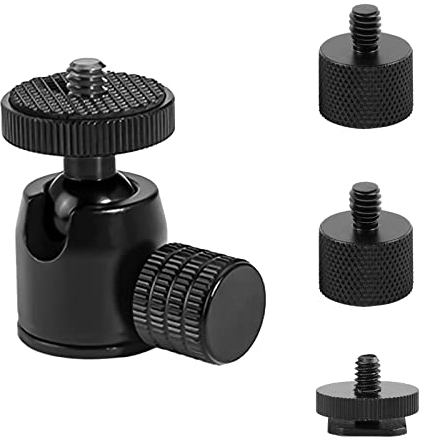 FAEFTY Mini Kugelkopf Stativkopf Ballhead mit 1/4 Hot Shoe Mount Adapter und 1/4 bis 3/8 Schraube für Kamera/Stativ/Monitor/Licht