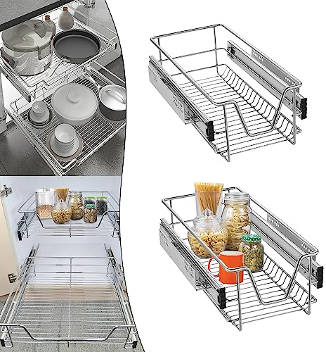 YARDIN 4 Stück Teleskopschublade Küchen Organizer Schrankauszug Küchenschublade, Küchenschrank Regal Einsatz Schlafzimmerschublade Schrankkörbe für Schlafzimmerschränke mit Schienensystem, 30cm