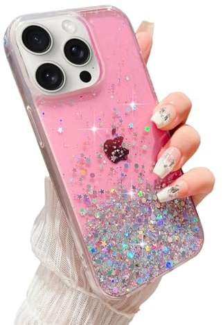 LCHULLE Glitter Case for iPhone 13 Pro Max Bling Sparkle Shockproof Phone Bumper Cute Stylish Cover for Women and Girls Crystal Silicone Slim Case for iPhone 13 Pro Max,Pink