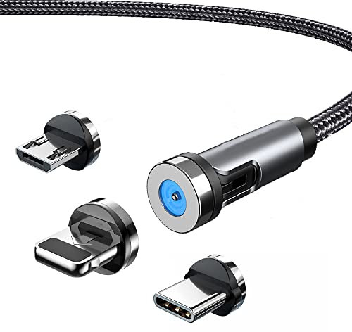 INNOVATAG USB Fast Charging Cable Magnetic Connection, 360 ° + 180 ° Turn and Rotate, 3 en 1 Universal Charger for USB C/Micro USB/and All Mobile Phone and Tablet, 2 Pack / 2 Meter Long