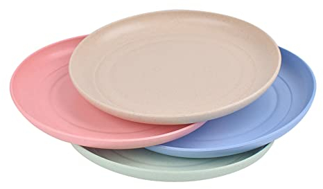 Assiette Plastique Reutilisable, Lot de 4 Assiettes Plates, Assiette Enfant Incassable, Lot Assiette Plastique Rigide, Assiette pour Camping Pique-Nique de Voyage ou Usage Quotidien (15cm)