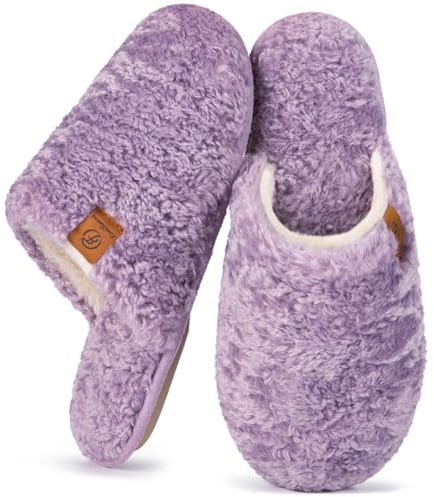 EverFoams Women's Slippers Cosy Fuzzy Faux Alpine Shearling House Shoes Ladies' Memory Foam Slip-ons with Lightweight Non-slip Sole Purple, 3-4 UK