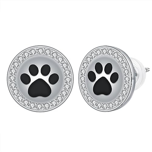 Hifeeled Katzen Hund Pfoten Ohrringe Damen 925 Sterling Silber Tier Pfotenabdruck Ohrstecker Haustier Liebhaber für Frauen Original Schmuck Geschenk Mutter Ehefrau Freundin