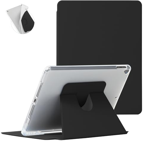 Koze Hülle Rotierend für iPad 10,2 Zoll 9. 8. 7. Gen. 2021 2020 2019 mit Stifthalter, 360° Drehbare Multi-Winkel-Betrachtung Schutzhülle, Stoßfeste Weich Durchscheinend Rückseite Flexibel, Schwarz