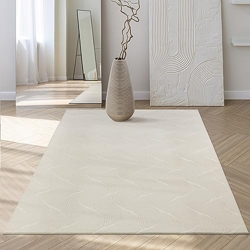Mia´s Teppiche Rosy - stilvoller 3D Teppich mit Anti-Rutsch-Rücken, flauschig, rutschfest und pflegeleicht, Creme, 80 x 150 cm